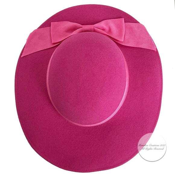 Bollman Wide Brim Hat Cartwheel Hat Doeskin Felt Wool Pink Fuchsia Vintage main image 5